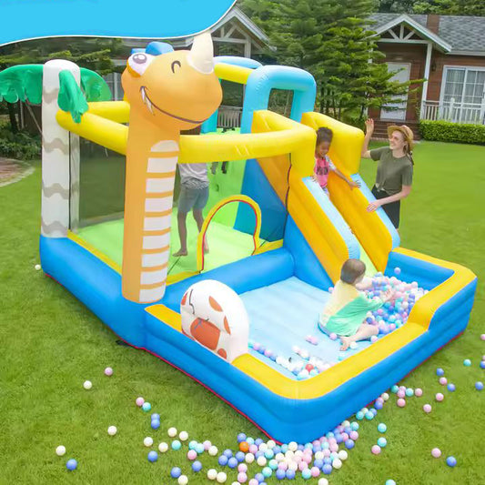 KeepFuns Dinosaur theme inflatable castle, children's slide, ball pool, trampoline park, outdoor parent-child interactive amusement facilities, with dinosaur-shaped inflatable toys