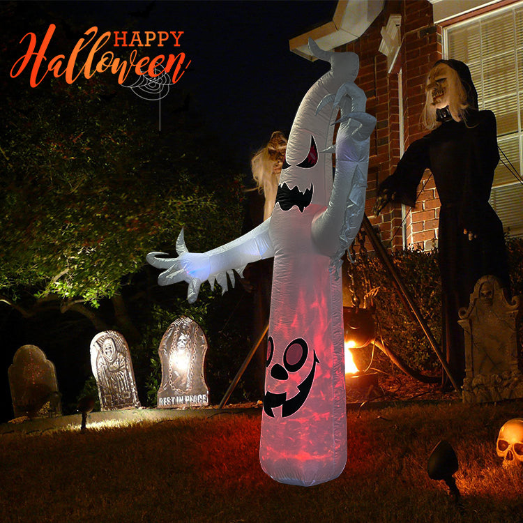 7FT Halloween Inflatable Ghost Decoration with LED Lights - Spooky Outdoor Yard Decor for Halloween Party, Blow - up Pumpkin Lanterns & Party Supplies Included