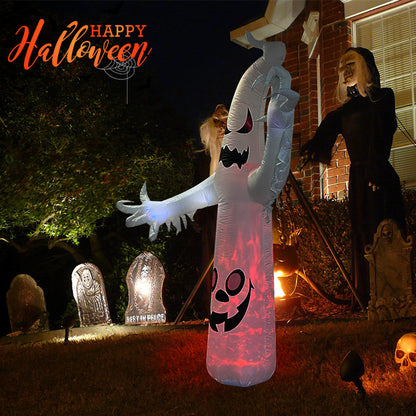 7FT Halloween Inflatable Ghost Decoration with LED Lights - Spooky Outdoor Yard Decor for Halloween Party, Blow - up Pumpkin Lanterns & Party Supplies Included