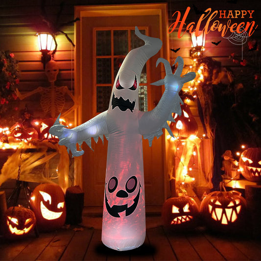 7FT Halloween Inflatable Ghost Decoration with LED Lights - Spooky Outdoor Yard Decor for Halloween Party, Blow - up Pumpkin Lanterns & Party Supplies Included