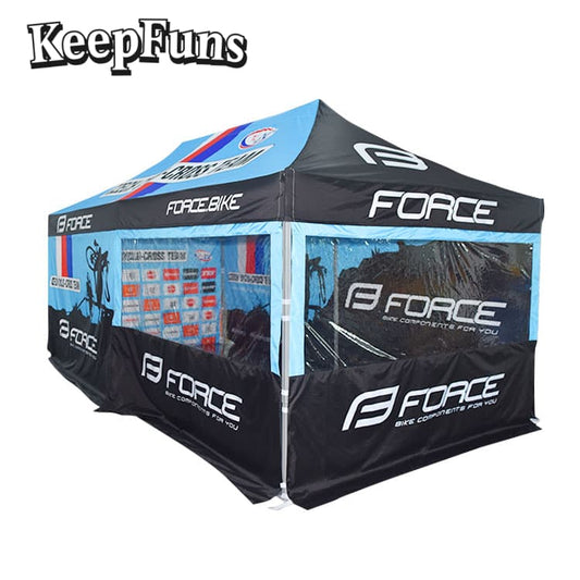 KeepFuns folding tent, with customizable size, color and printed content, is easy to set up and lightweight, suitable for events such as exhibitions, commercial promotions, outdoor events, etc.