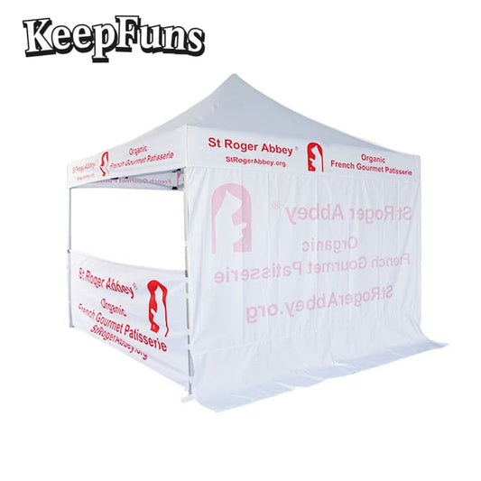 KeepFuns folding tent, which can be customized in size, color and printed content, is easy to set up and lightweight, and is suitable for events such as exhibitions, commercial promotions, and outdoor competitions.