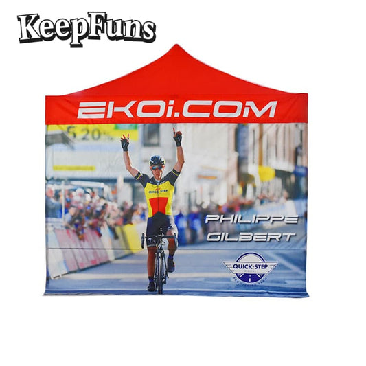 KeepFuns folding tent, with customizable size, color and printed content, is easy to set up and lightweight, suitable for events such as exhibitions, commercial promotions, outdoor competitions, etc.