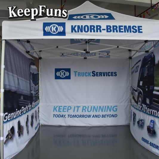 KeepFuns folding tent, with customizable size, color and printed content, is easy to set up and lightweight, suitable for events such as exhibitions, commercial promotions, outdoor events, etc.