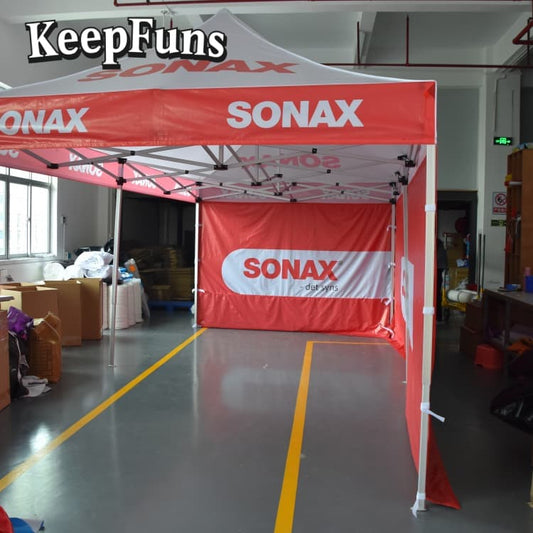KeepFuns folding tent, which can be customized in size, color and printed content, is easy to set up and lightweight, and is suitable for activities such as exhibitions, commercial promotions, outdoor events, etc.