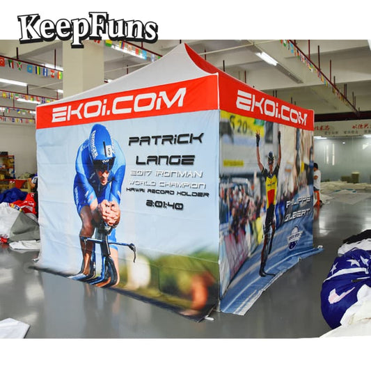 KeepFuns folding tent, with customizable size, color and printed content, is easy to set up and lightweight, suitable for events such as exhibitions, commercial promotions, outdoor competitions, etc.