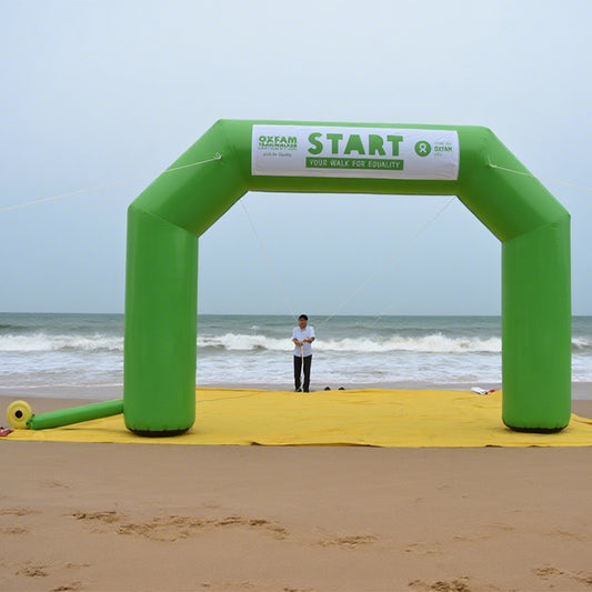 KeepFuns Green angled inflatable advertising arch, outdoor event starting arch, city charity event arch, custom slogan promotion arch
