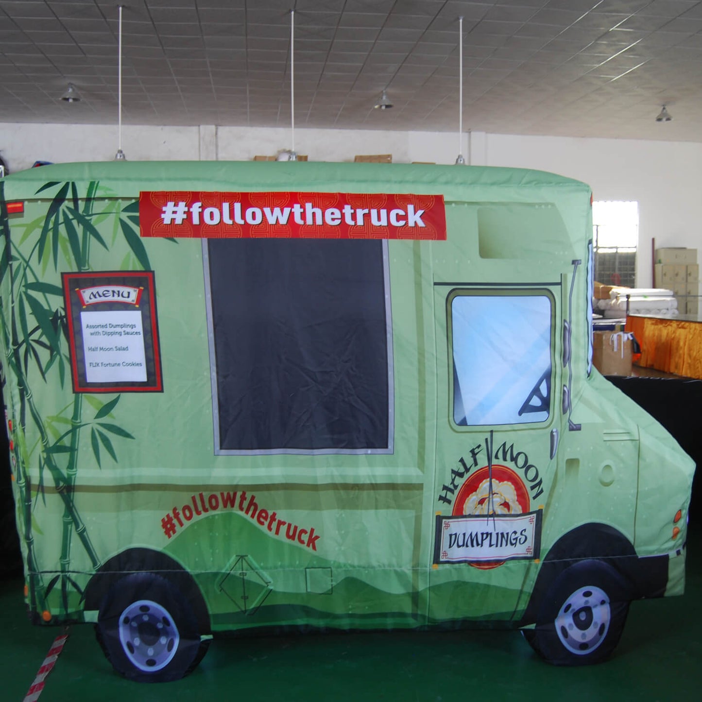 KeepFuns Green food truck inflatable model, food truck promotional inflatable model, catering brand promotion props
