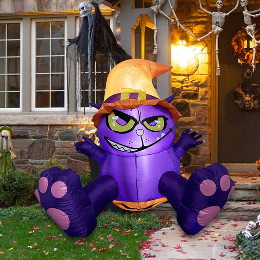 1.5M Halloween Inflatable Purple Cat, Blow up Halloween Decoration Broke Out from Window Built-in 3 LED for Halloween Decoration Outdoor Indoor Home Party Supplies Halloween Lawn Decor