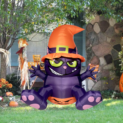 1.5M Halloween Inflatable Purple Cat, Blow up Halloween Decoration Broke Out from Window Built-in 3 LED for Halloween Decoration Outdoor Indoor Home Party Supplies Halloween Lawn Decor