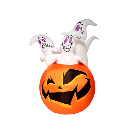 1.8M Halloween Inflatable Pumpkin Ghosts with Build-in LED Lights, Blow up Halloween Inflatable for Indoor Outdoor Party Garden Lawn Holiday Decor (Three Ghosts with Pumpkin)