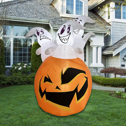 1.8M Halloween Inflatable Pumpkin Ghosts with Build-in LED Lights, Blow up Halloween Inflatable for Indoor Outdoor Party Garden Lawn Holiday Decor (Three Ghosts with Pumpkin)