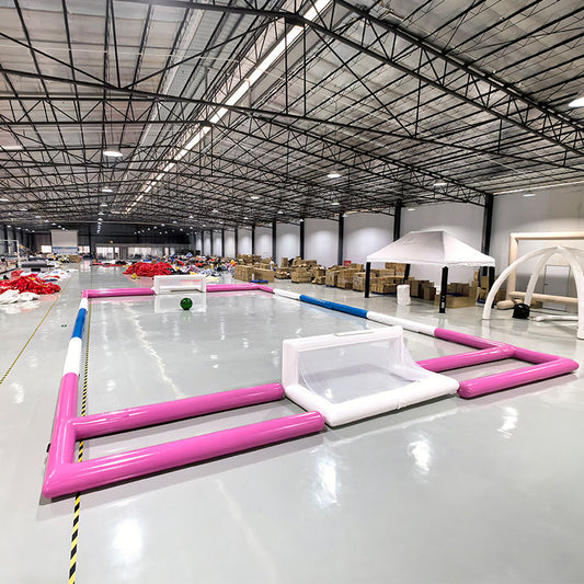 KeepFuns Indoor and outdoor inflatable football field, pink, white and blue contrasting children's sports facilities, fun football park