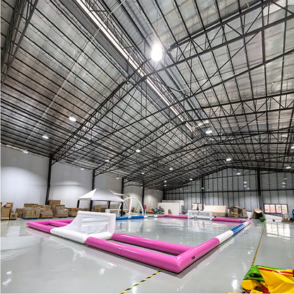 KeepFuns Indoor and outdoor inflatable football field, pink, white and blue contrasting children's sports facilities, fun football park