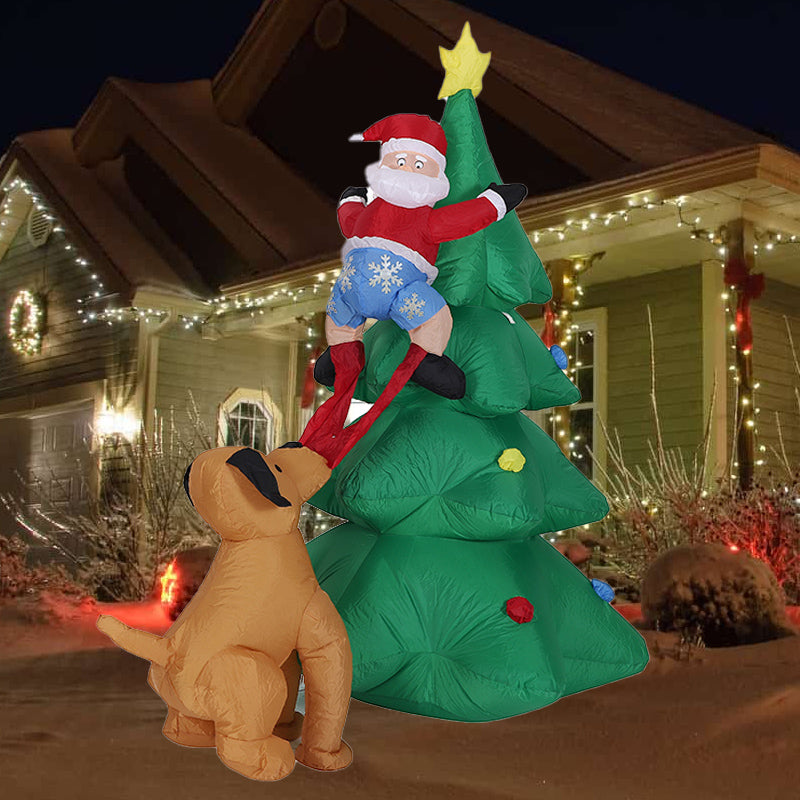 1.8M Inflatable Dog Bite Santa Tree, LED Lights Blow Up Decorations for Yard Lawn Garden