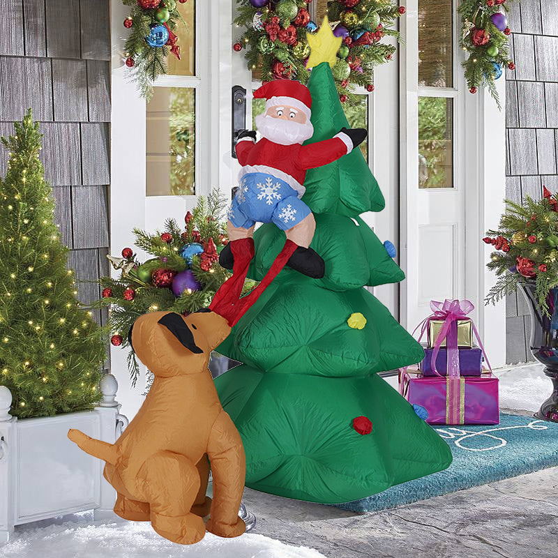 1.8M Inflatable Dog Bite Santa Tree, LED Lights Blow Up Decorations for Yard Lawn Garden