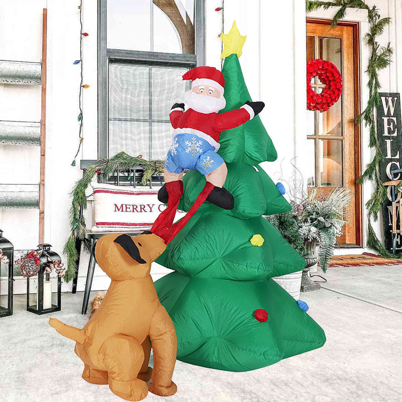 1.8M Inflatable Dog Bite Santa Tree, LED Lights Blow Up Decorations for Yard Lawn Garden