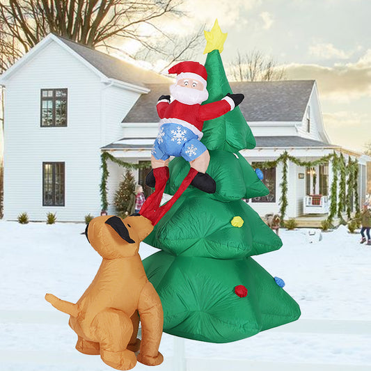 1.8M Inflatable Dog Bite Santa Tree, LED Lights Blow Up Decorations for Yard Lawn Garden