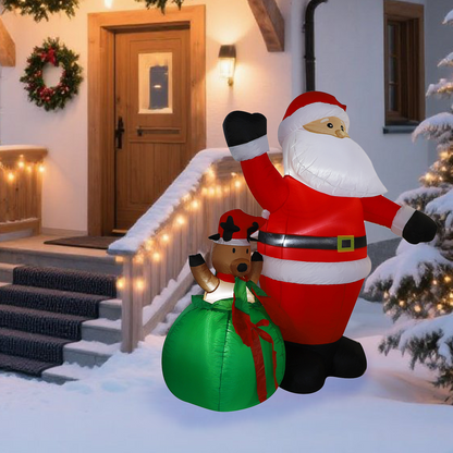 1.8M Large Inflatable Santa Claus & Elk w/ Light Blow Up Ornament Christmas Deco