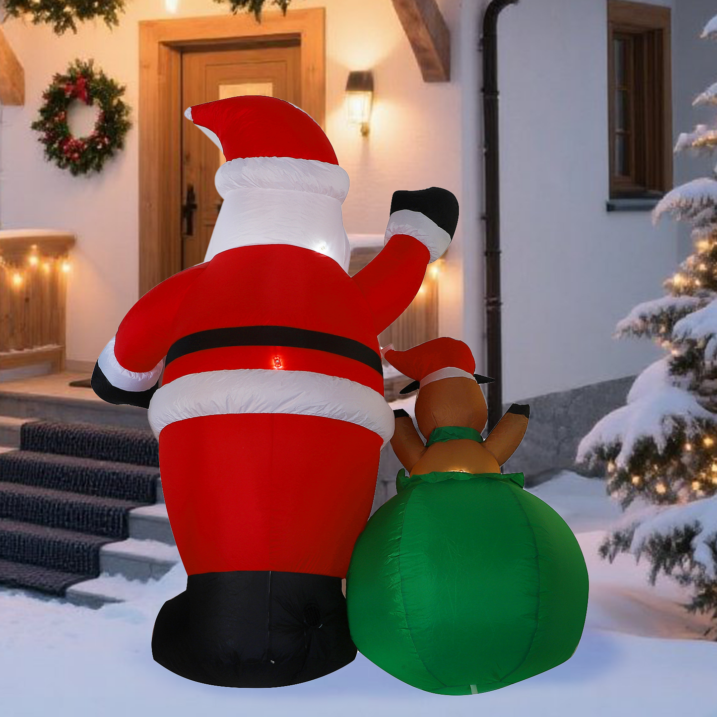 1.8M Large Inflatable Santa Claus & Elk w/ Light Blow Up Ornament Christmas Deco