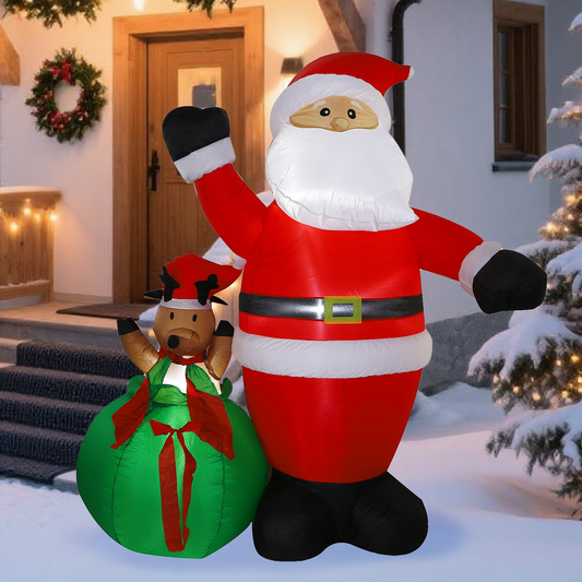 1.8M Large Inflatable Santa Claus & Elk w/ Light Blow Up Ornament Christmas Deco