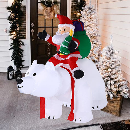 2.1m Christmas Inflatables Santa Claus Sitting on Polar Bear, Christmas Blow up Yard Decoration,LED Lights for Christmas Party Holiday Xmas,Outdoor Lawn Winter Décor Christmas Decoration