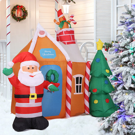 1.8m Inflatable Christmas Gingerbread House Santa and Christmas Tree Decoration