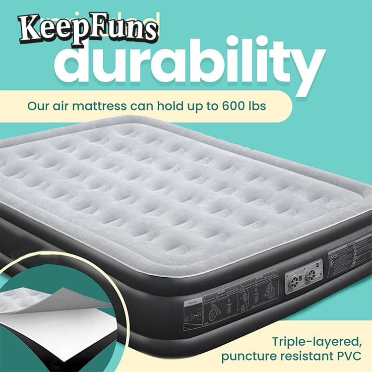 KeepFuns air mattress inflates quickly and is suitable for families, camping, and other outdoor activities.