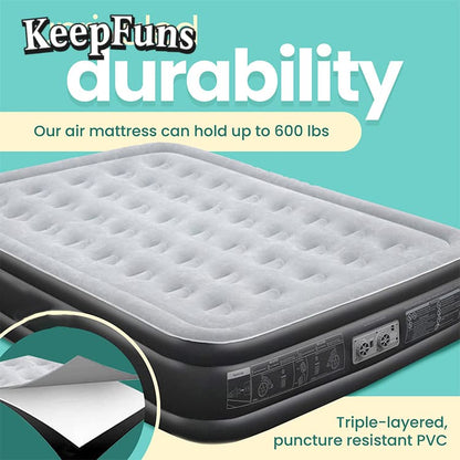 KeepFuns air mattress inflates quickly and is suitable for families, camping, and other outdoor activities.