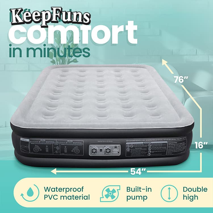 KeepFuns air mattress inflates quickly and is suitable for families, camping, and other outdoor activities.