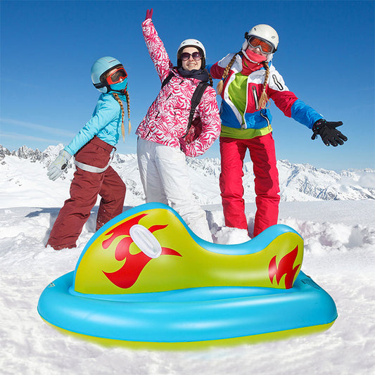 KeepFuns Inflatable flame snowmobile, two-seat parent-child ski ring, children's outdoor ice and snow sports sled, colorful ski toys