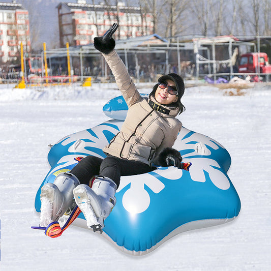 KeepFuns Inflatable snowflake ski ring, snow slide toys for adults and children, outdoor ice and snow sports inflatable sled