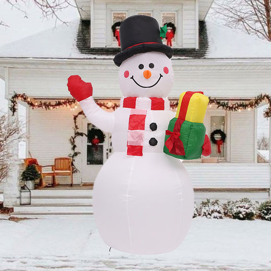 Christmas Inflatable Cute Snowman Carrying Gift Bag Weatherproof Vacation Holiday Decor for Garden Lawn,Xmas Giant Blow Up Santa with Built-In LED Lights Outdoor Decoration for Yard