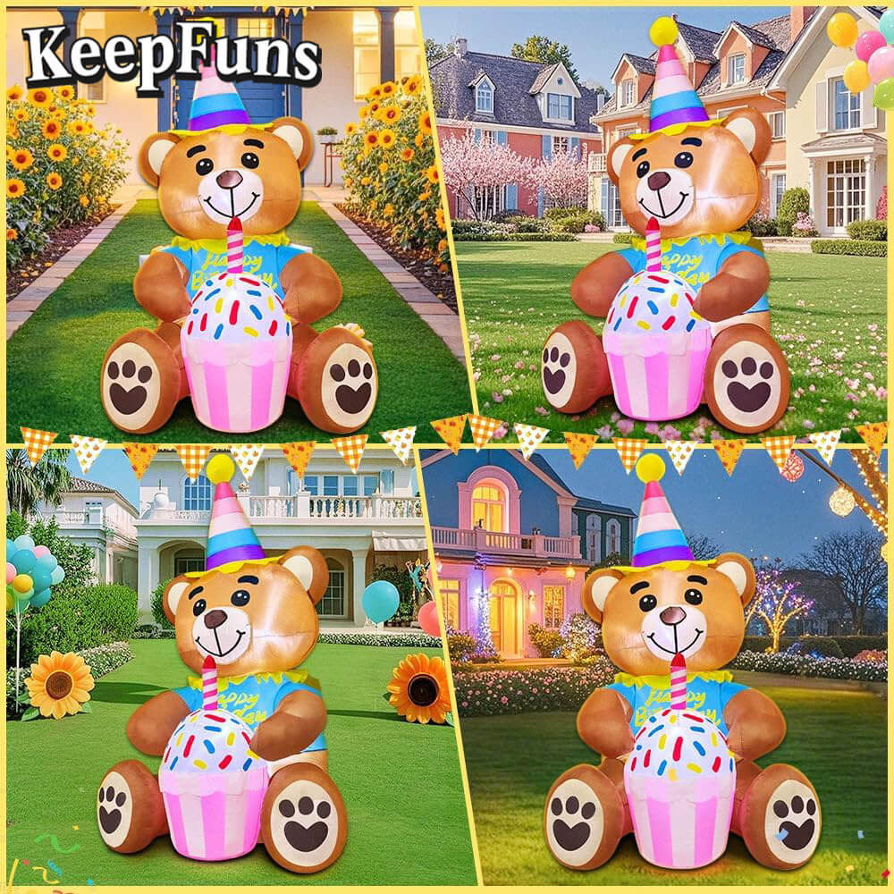 KeepFuns Birthday Bear Inflatable Decoration - Outdoor Patio Birthday Party Inflatable Model