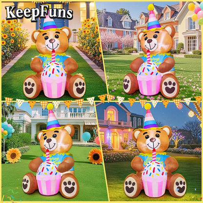 KeepFuns Birthday Bear Inflatable Decoration - Outdoor Patio Birthday Party Inflatable Model