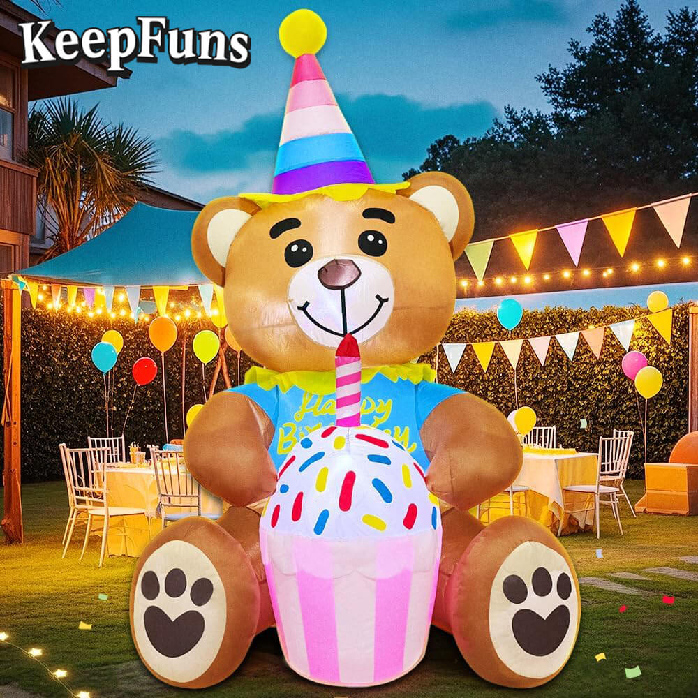 KeepFuns Birthday Bear Inflatable Decoration - Outdoor Patio Birthday Party Inflatable Model