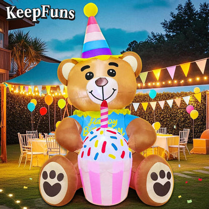 KeepFuns Birthday Bear Inflatable Decoration - Outdoor Patio Birthday Party Inflatable Model