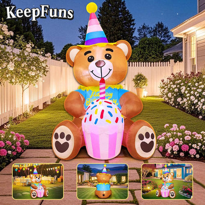 KeepFuns Birthday Bear Inflatable Decoration - Outdoor Patio Birthday Party Inflatable Model