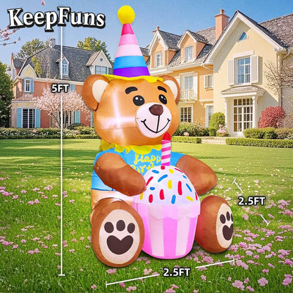 KeepFuns Birthday Bear Inflatable Decoration - Outdoor Patio Birthday Party Inflatable Model