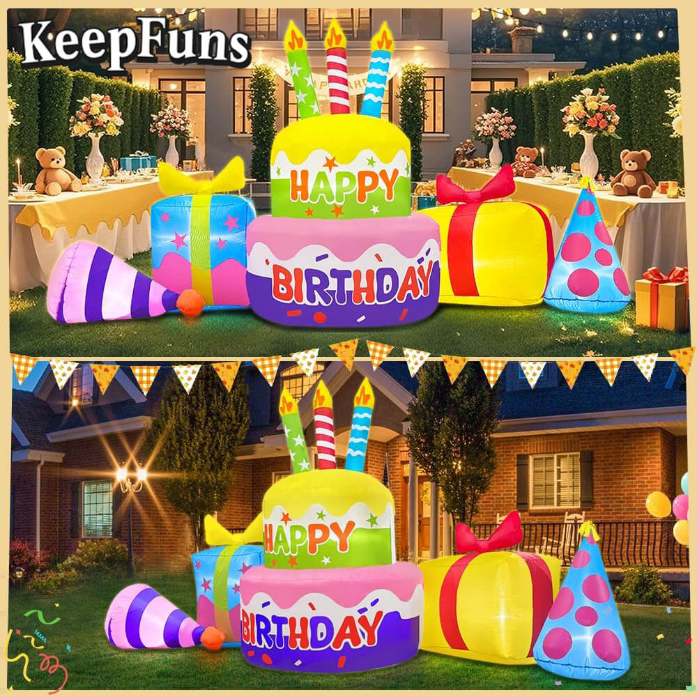 KeepFuns Birthday Cake Gift Inflatable Decoration - Outdoor Patio Birthday Party Inflatable Model