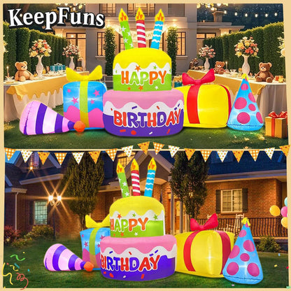 KeepFuns Birthday Cake Gift Inflatable Decoration - Outdoor Patio Birthday Party Inflatable Model