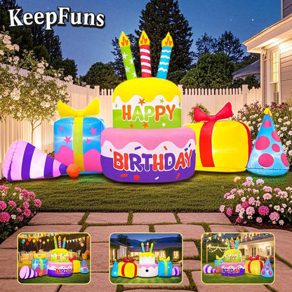 KeepFuns Birthday Cake Gift Inflatable Decoration - Outdoor Patio Birthday Party Inflatable Model