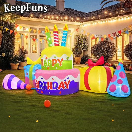 KeepFuns Birthday Cake Gift Inflatable Decoration - Outdoor Patio Birthday Party Inflatable Model