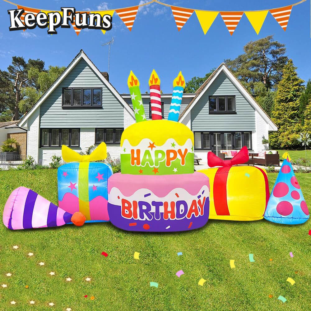 KeepFuns Birthday Cake Gift Inflatable Decoration - Outdoor Patio Birthday Party Inflatable Model