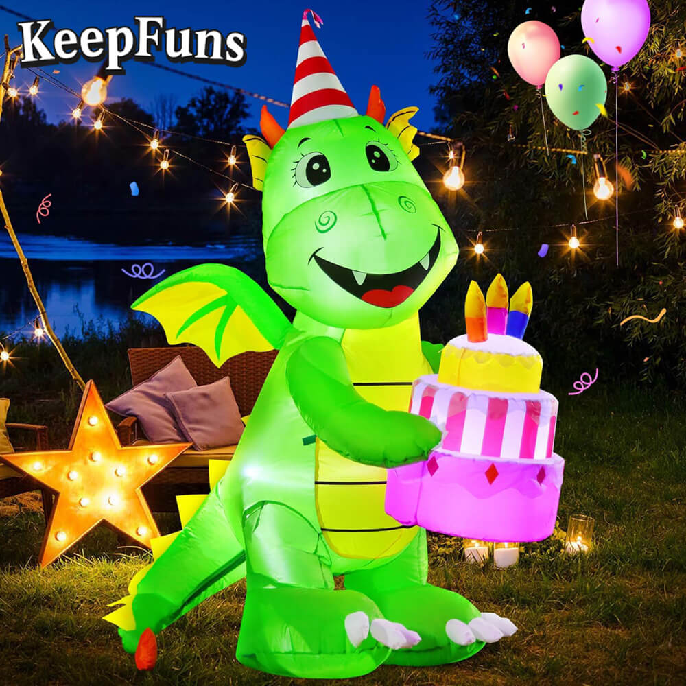 KeepFuns Birthday Dinosaur Cake Inflatable Decoration - Outdoor Patio Birthday Party Inflatable Model
