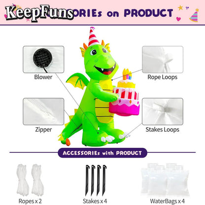 KeepFuns Birthday Dinosaur Cake Inflatable Decoration - Outdoor Patio Birthday Party Inflatable Model