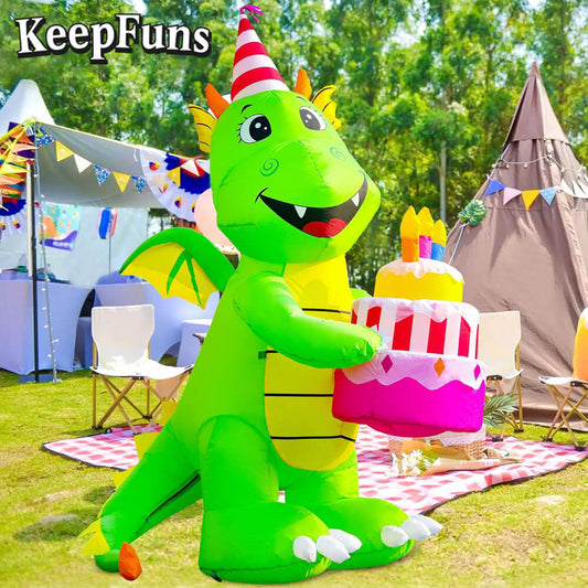 KeepFuns Birthday Dinosaur Cake Inflatable Decoration - Outdoor Patio Birthday Party Inflatable Model