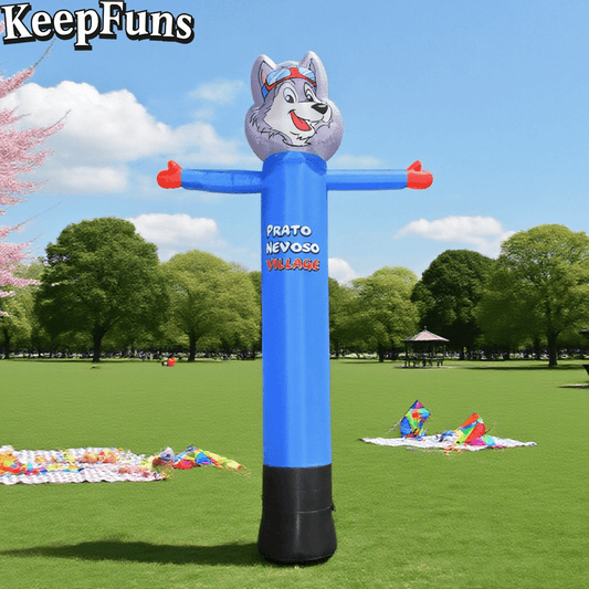 KeepFuns Blue Cute Wolf Shape Inflatable Dancer Advertising Model Activity Drainage Inflatable Model Outdoor Promotional Props