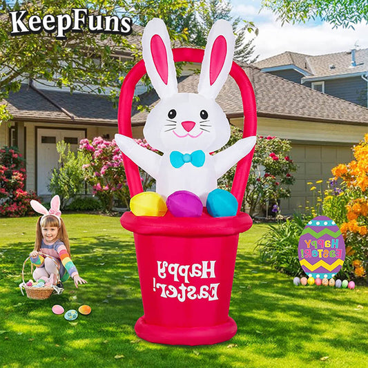 KeepFuns Easter Bunny Basket Inflatable Decoration - Outdoor, Yard, Indoor Holiday Inflatable Model