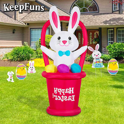 KeepFuns Easter Bunny Basket Inflatable Decoration - Outdoor, Yard, Indoor Holiday Inflatable Model